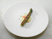 Asperge verte aux céréales germées, sabayon vin jaune